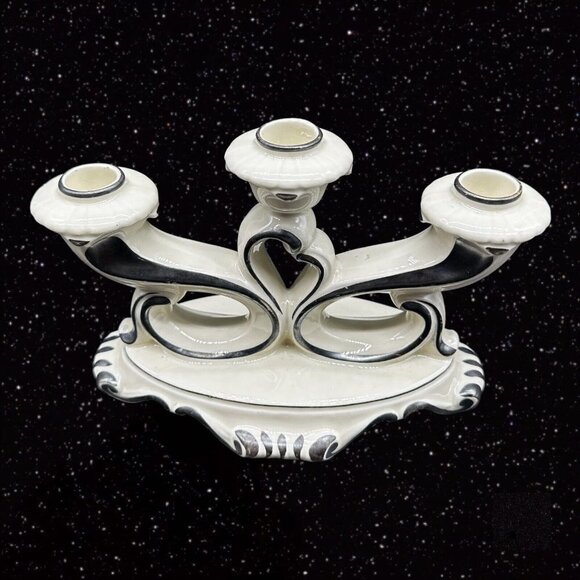 Vintage Mitterteich Bavaria Germany 3 Way Candle Stick Holder Ceramic 8”W 5.5”T - Picture 12 of 15